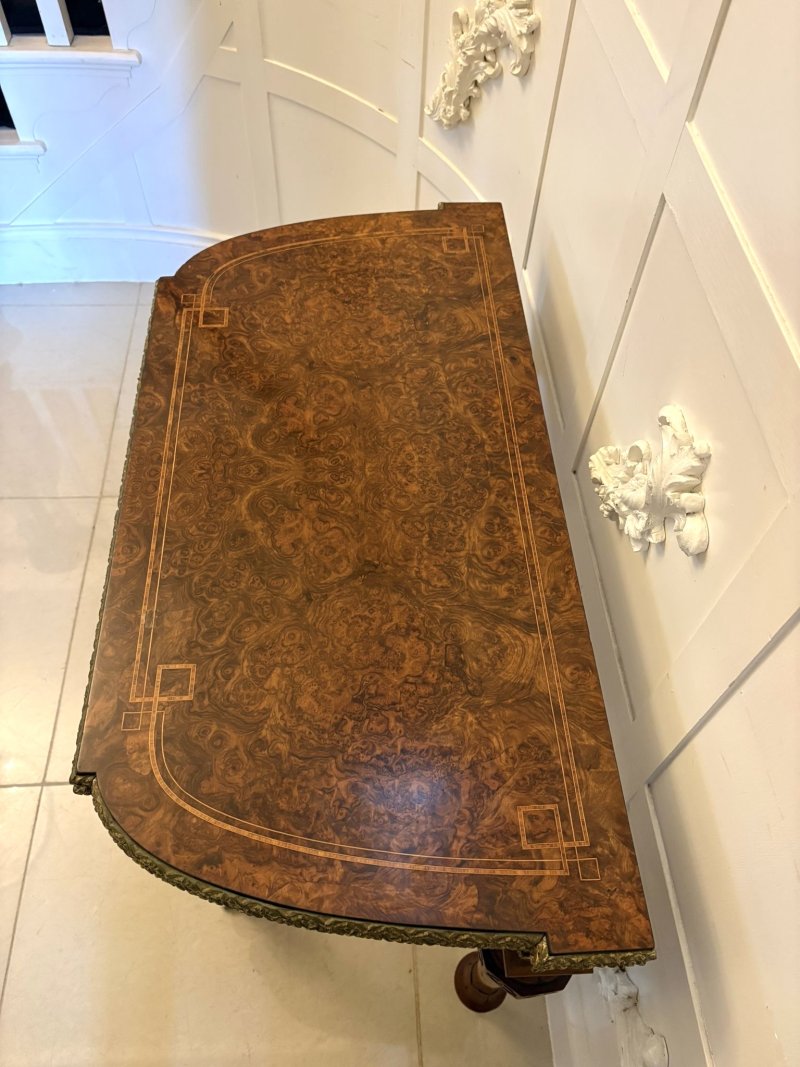 Antique Victorian Burr Walnut Card Console Table with Ormolu Mounts and Inlay - Image 7